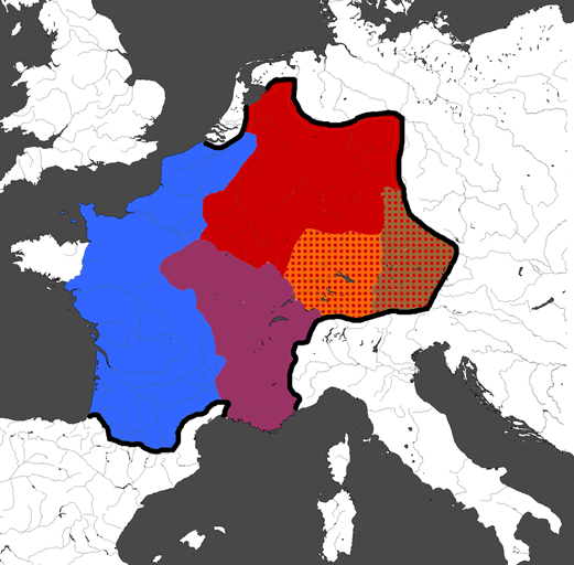 Kingdom of the Franks. Burgundia, Neustria, Austrasia, Edict of Paris 614